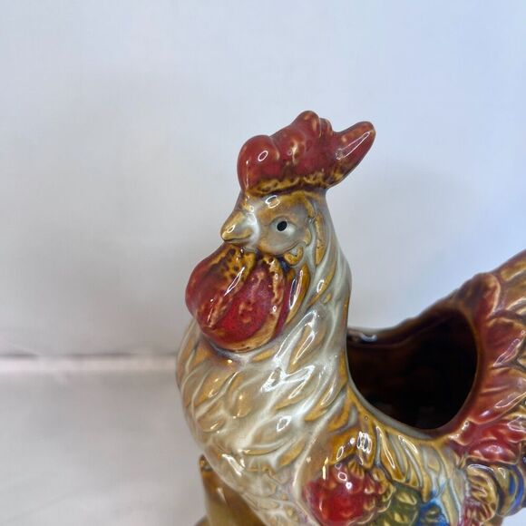 Rooster Chicken Ceramic Utensil Holder Plantar Vase Decorative Kitchen Barnyard - Picture 7 of 9